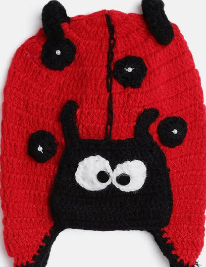 Chutput Kids Woollen Hand Knitted Bug Detail Cap - Red