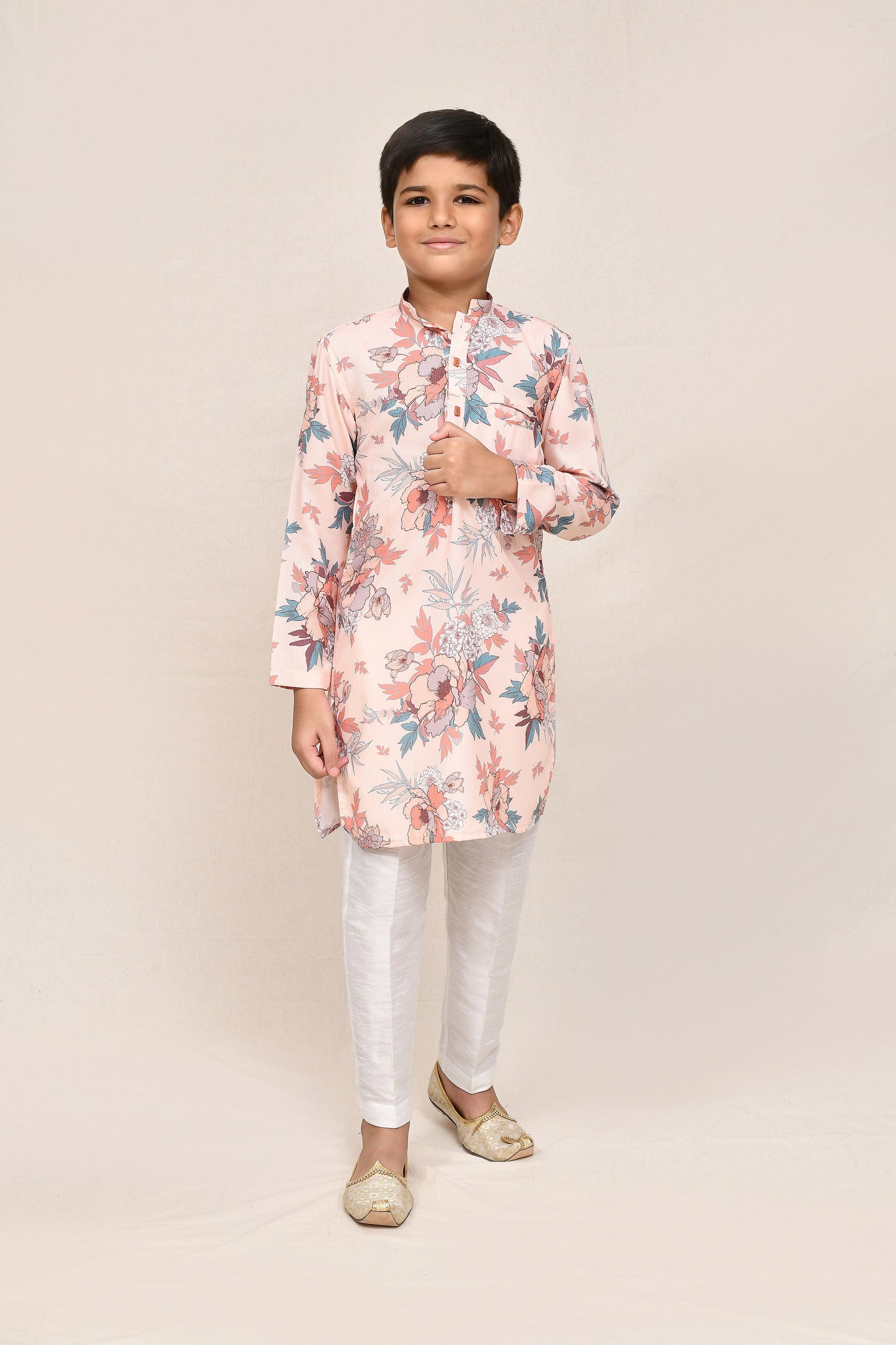 Joban Fashion Cotton Silk Peach Kurta With Straight Fit Pant