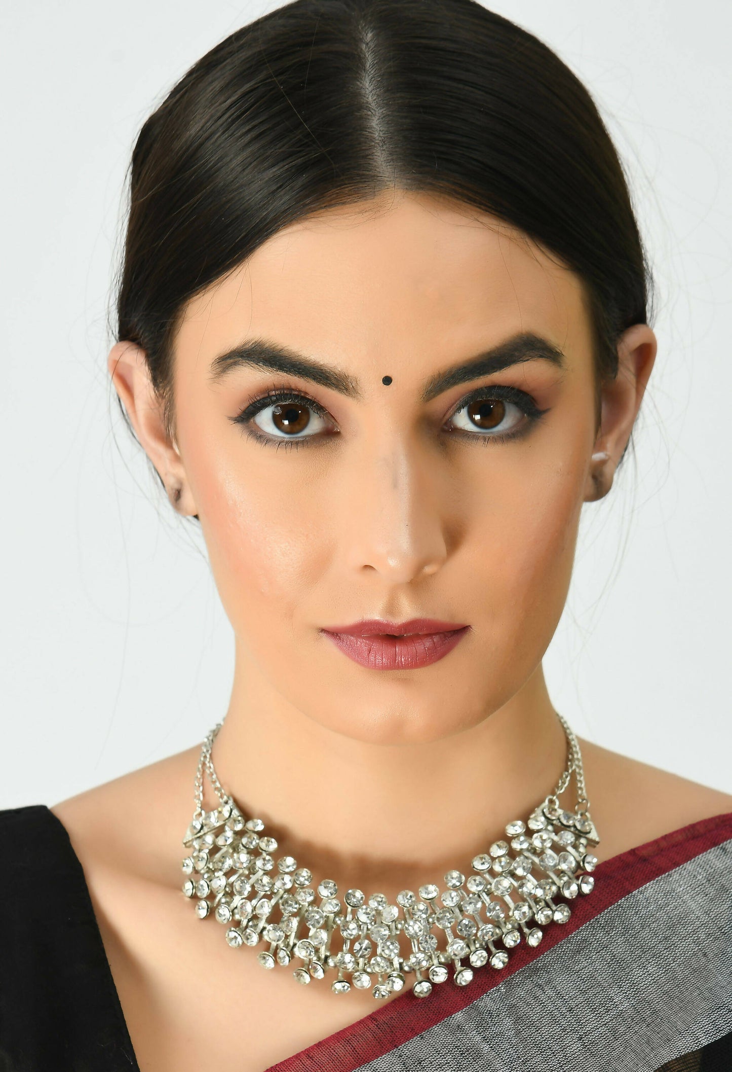 Mominos Fashion Johar Kamal Silver-Plated Brass Finish Kundan Choker For Women