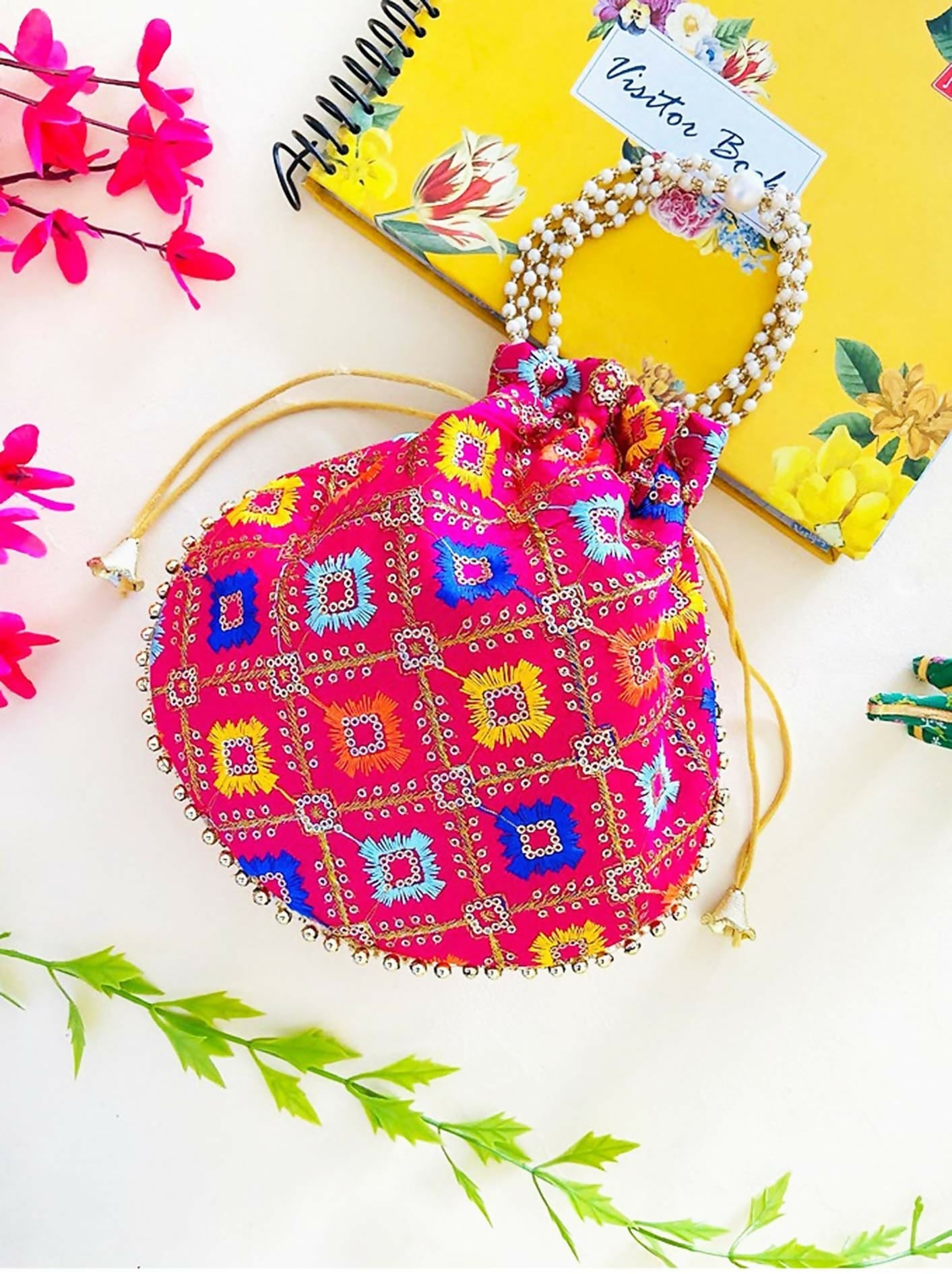 Joban Fashion Pearl Hand Work Potli Bag - Multicolor