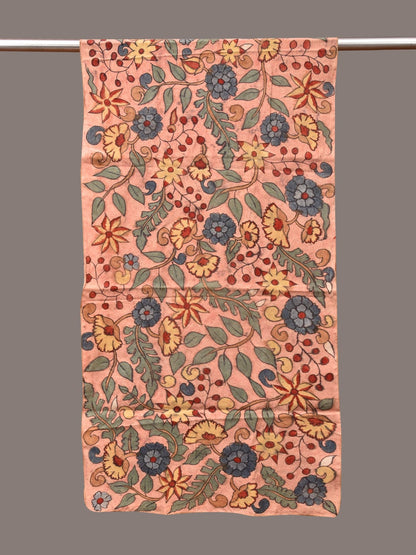 Peach Kalamkari Hand Painted Sico Stole with Floral Design - Global Threads