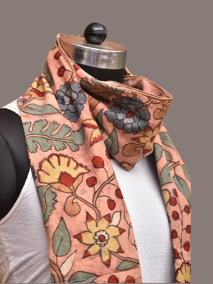 Peach Kalamkari Hand Painted Sico Stole with Floral Design - Global Threads