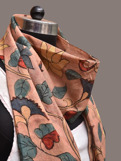 Peach Kalamkari Hand Painted Sico Stole with Floral Design - Global Threads