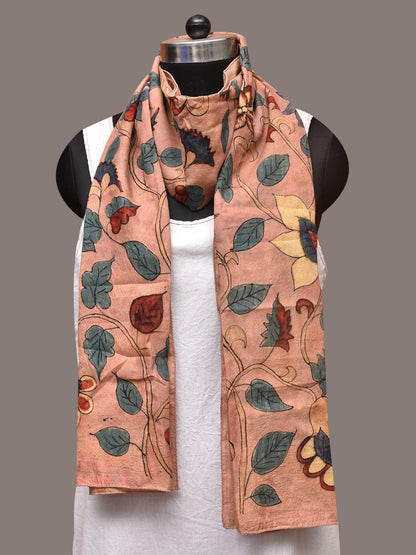 Peach Kalamkari Hand Painted Sico Stole with Floral Design - Global Threads