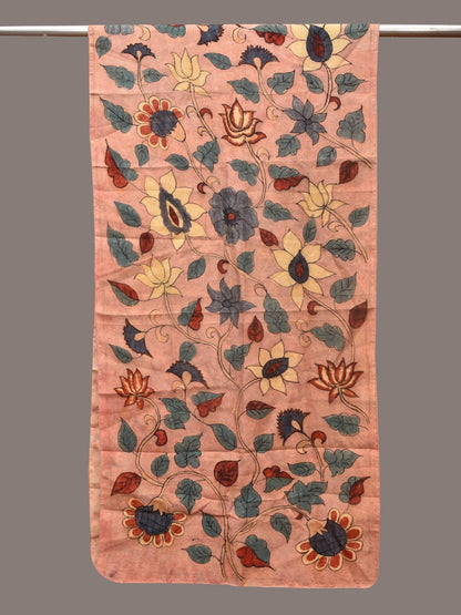Peach Kalamkari Hand Painted Sico Stole with Floral Design - Global Threads