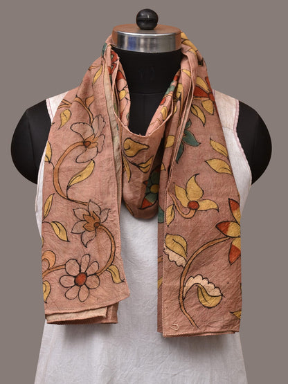 Peach Kalamkari Hand Painted Sico Stole with Floral Design - Global Threads