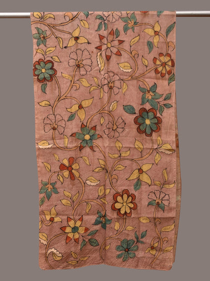 Peach Kalamkari Hand Painted Sico Stole with Floral Design - Global Threads