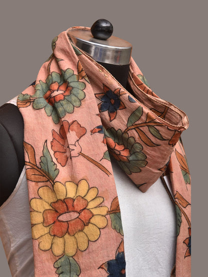 Peach Kalamkari Hand Painted Sico Stole with Floral Design - Global Threads