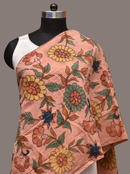 Peach Kalamkari Hand Painted Sico Stole with Floral Design - Global Threads