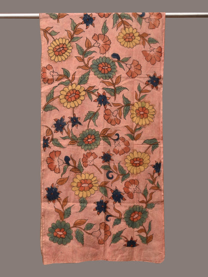 Peach Kalamkari Hand Painted Sico Stole with Floral Design - Global Threads