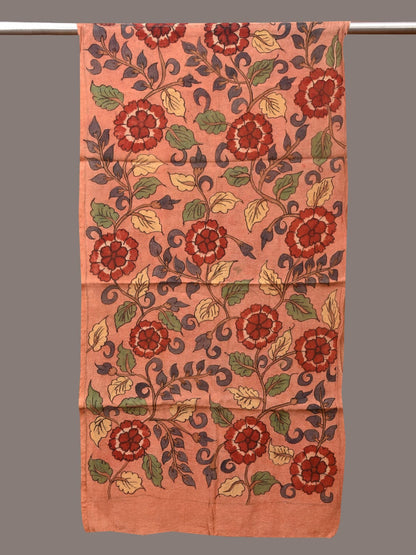 Peach Kalamkari Hand Painted Sico Stole with Flowers Design - Global Threads