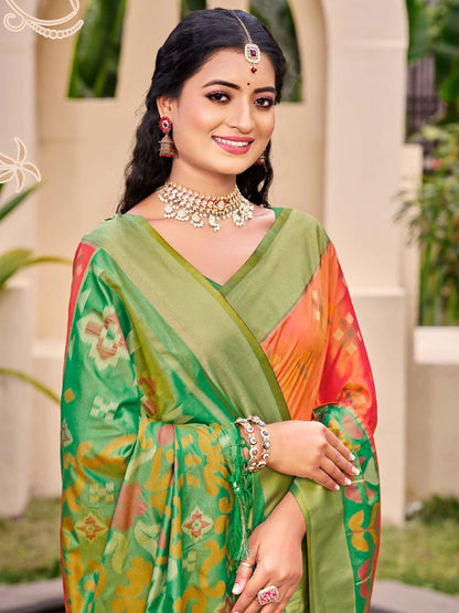 Anaita Peach Silk Saree With Blouse Piece