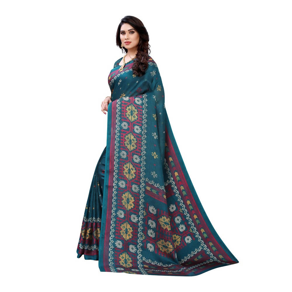 Vamika Printed Jute Silk Green Saree (Namita Green)
