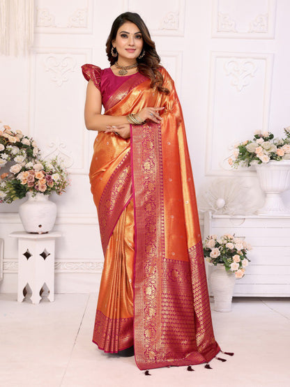 Anaita Orange Tissue Silk With Butti Weaving Saree With Blouse
