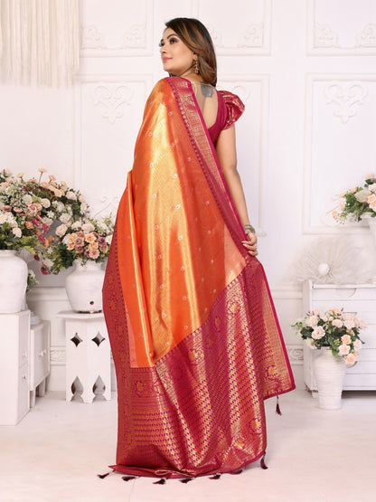 Anaita Orange Tissue Silk With Butti Weaving Saree With Blouse
