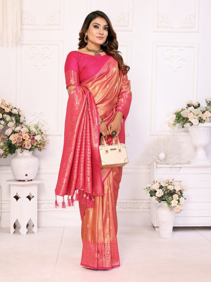 Anaita Light Orange Tissue Silk With Butti Weaving Saree With Blouse