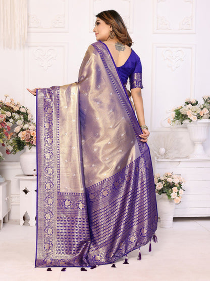 Anaita Lavender Tissue Silk With Butti Weaving Saree With Blouse
