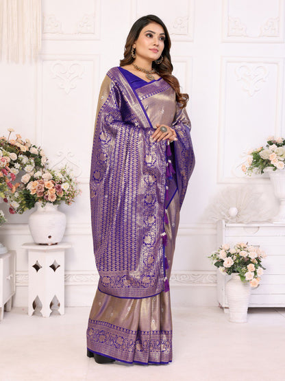 Anaita Lavender Tissue Silk With Butti Weaving Saree With Blouse