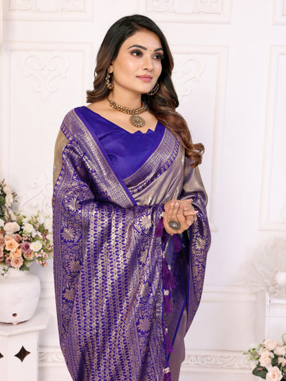 Anaita Lavender Tissue Silk With Butti Weaving Saree With Blouse