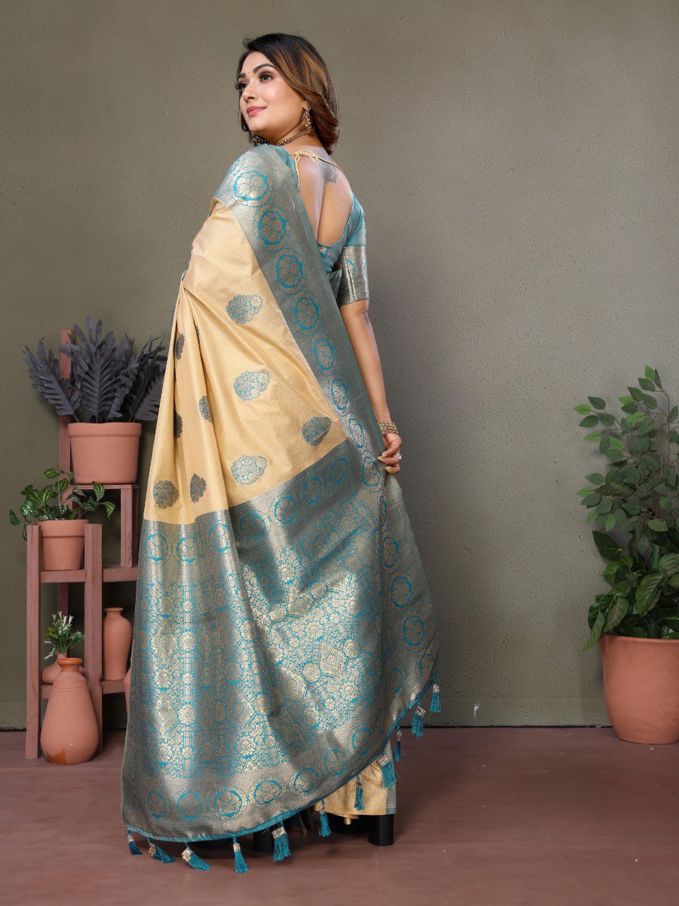 Anaita Light Blue Viscose Silk With Butties Weaving Saree With Blouse