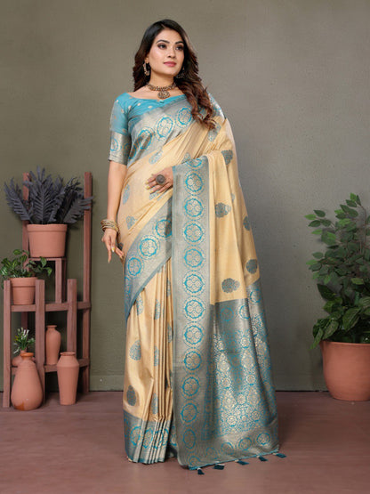 Anaita Light Blue Viscose Silk With Butties Weaving Saree With Blouse