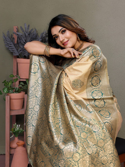 Anaita Dark Green Viscose Silk With Butties Weaving Saree With Blouse
