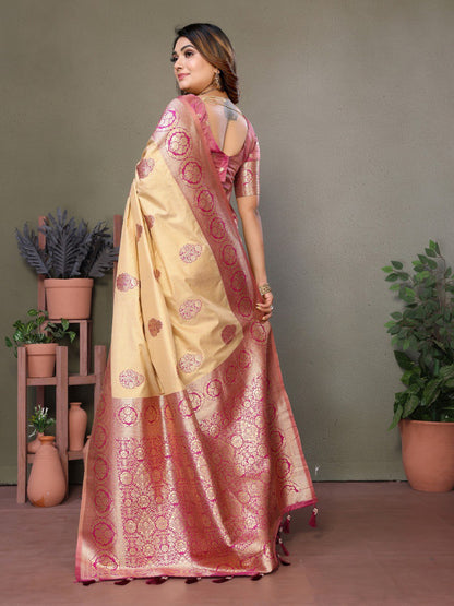 Anaita Rani Pink Viscose Silk With Butties Weaving Saree With Blouse