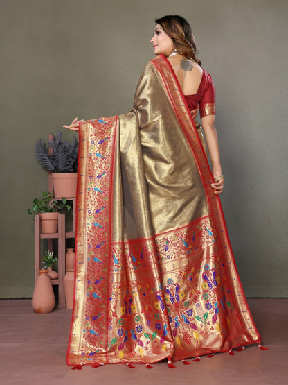 Anaita Mehendi Tissue Silk With Paithani Woven Saree With Blouse