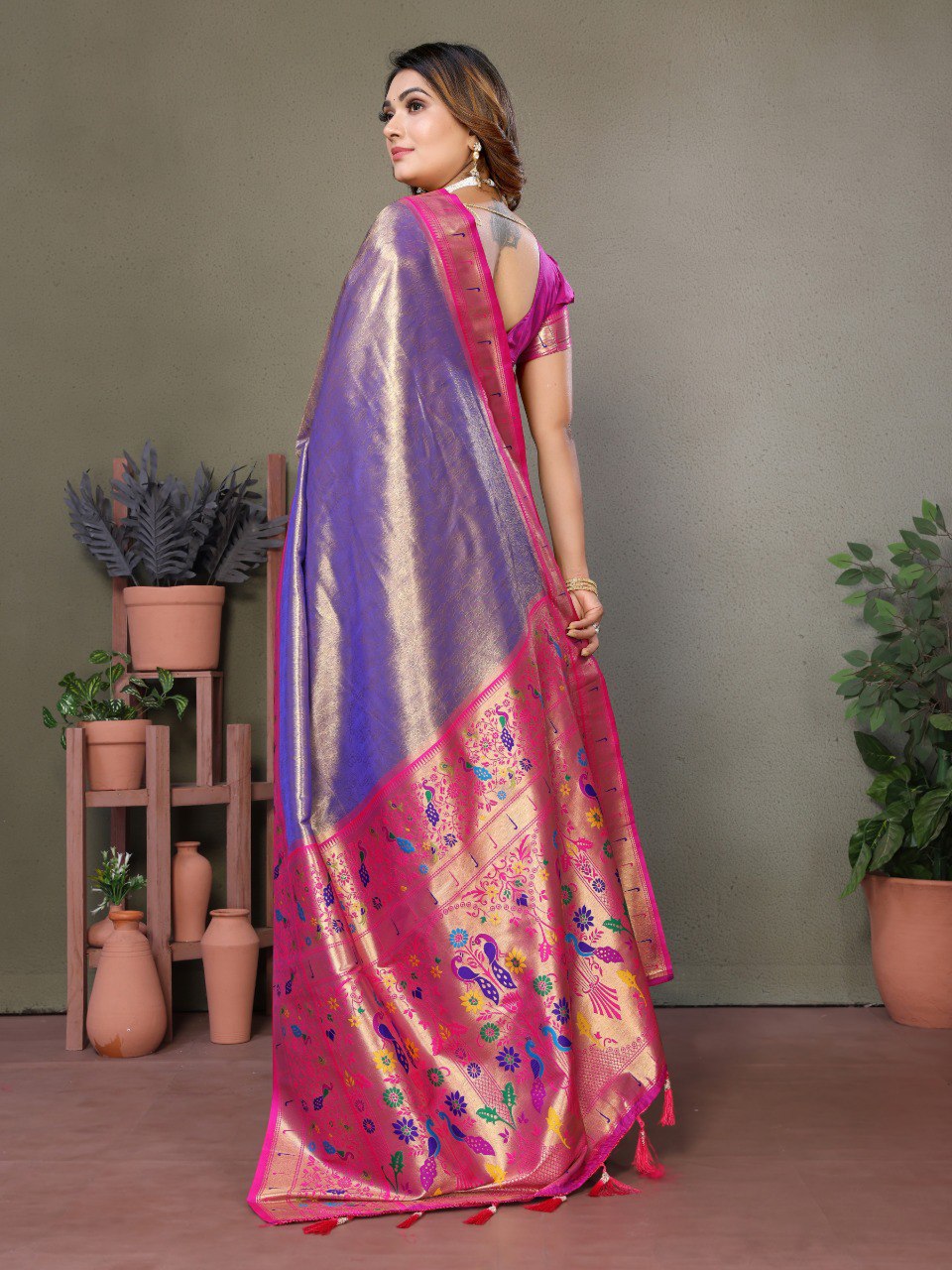 Anaita Lavender Tissue Silk With Paithani Woven Saree With Blouse