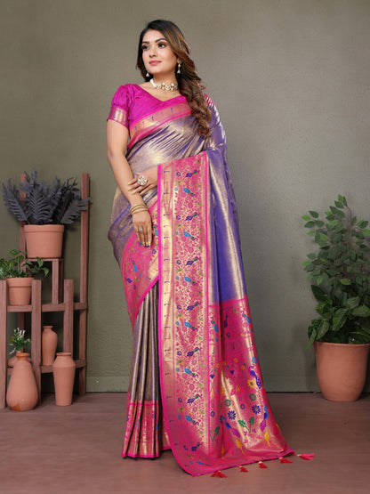 Anaita Lavender Tissue Silk With Paithani Woven Saree With Blouse