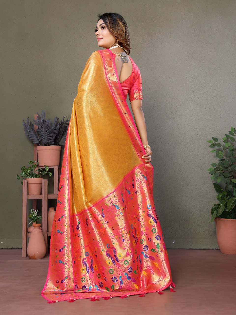 Anaita Golden Tissue Silk With Paithani Woven Saree With Blouse