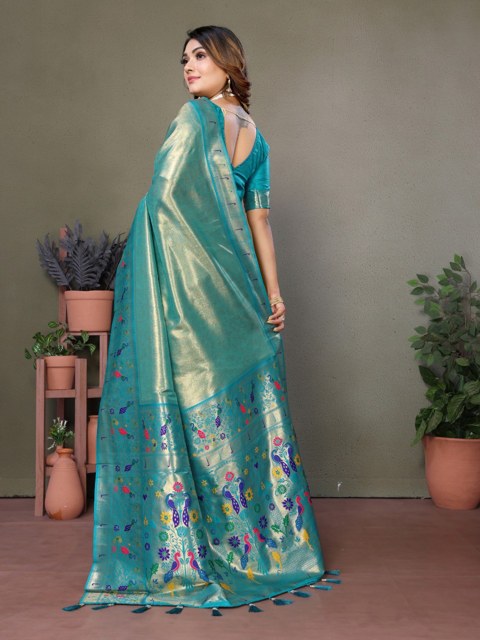 Anaita Blue Tissue Silk With Paithani Woven Saree With Blouse