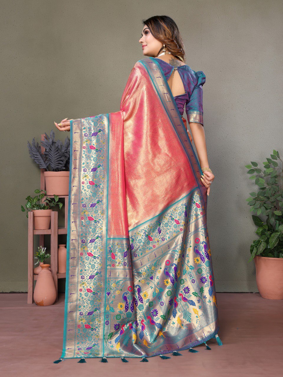 Anaita Light Pink Tissue Silk With Paithani Woven Saree With Blouse