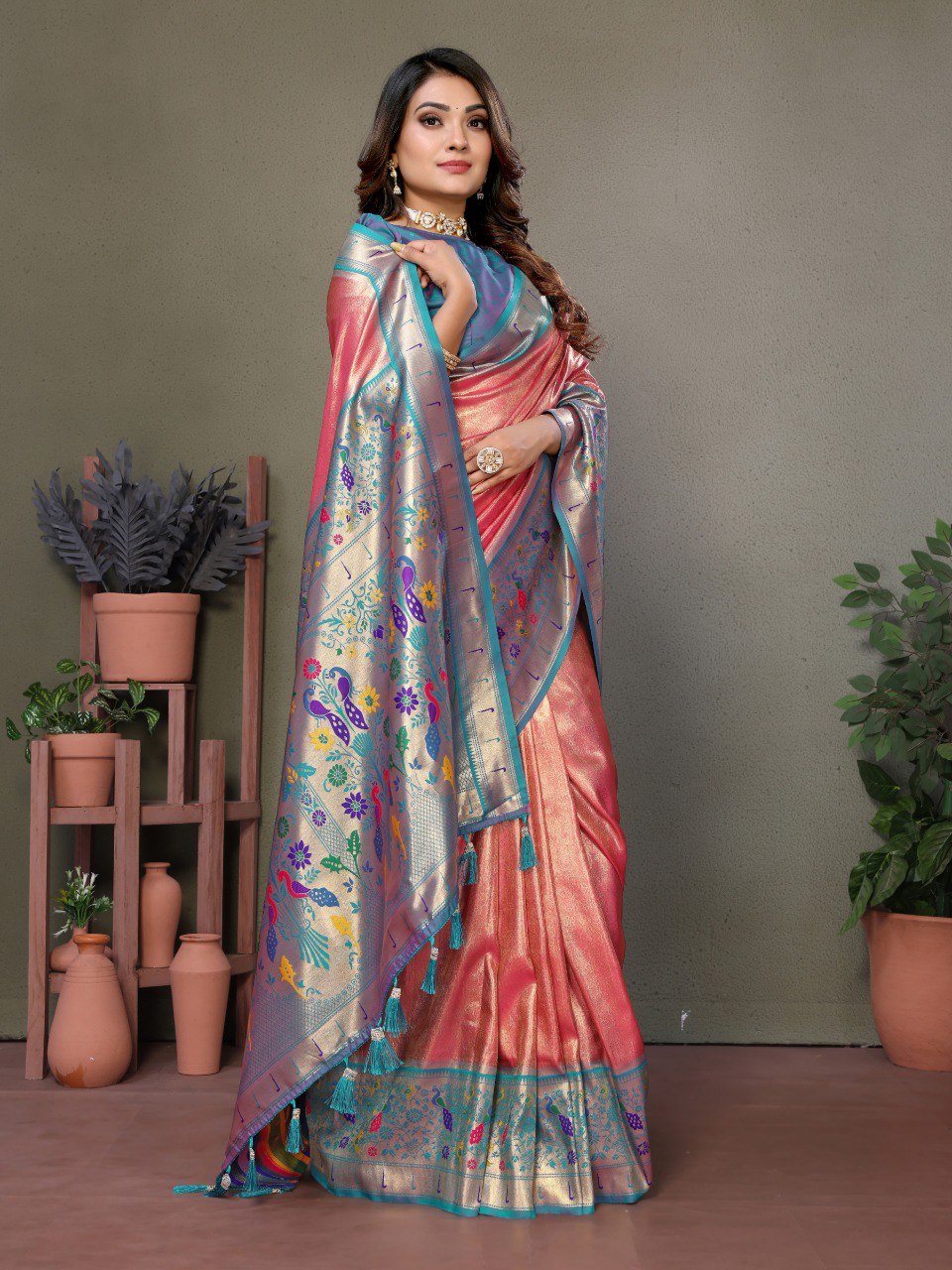 Anaita Light Pink Tissue Silk With Paithani Woven Saree With Blouse