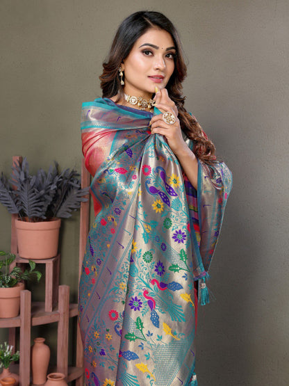 Anaita Light Pink Tissue Silk With Paithani Woven Saree With Blouse