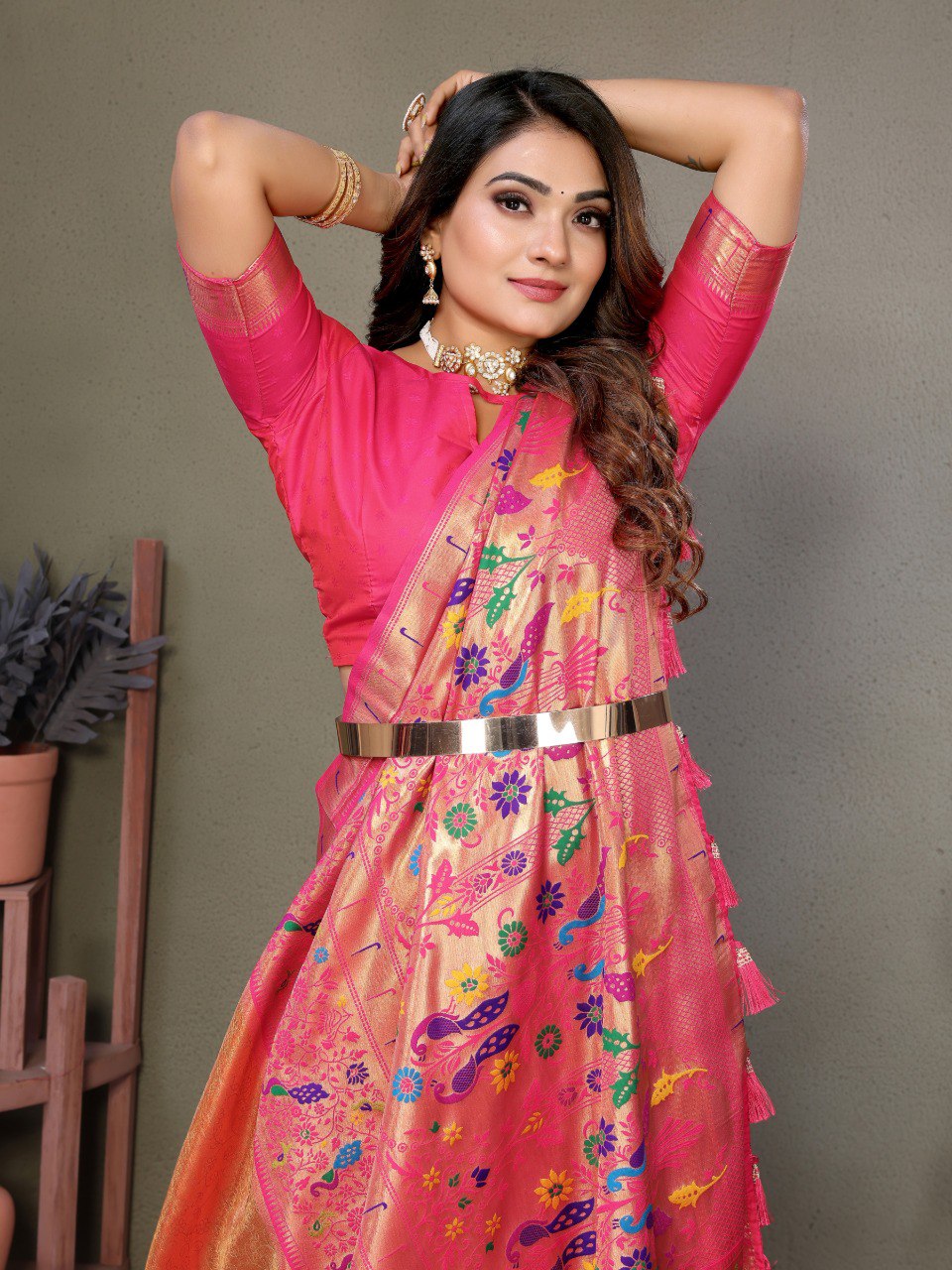 Anaita Orange Tissue Silk With Paithani Woven Saree With Blouse