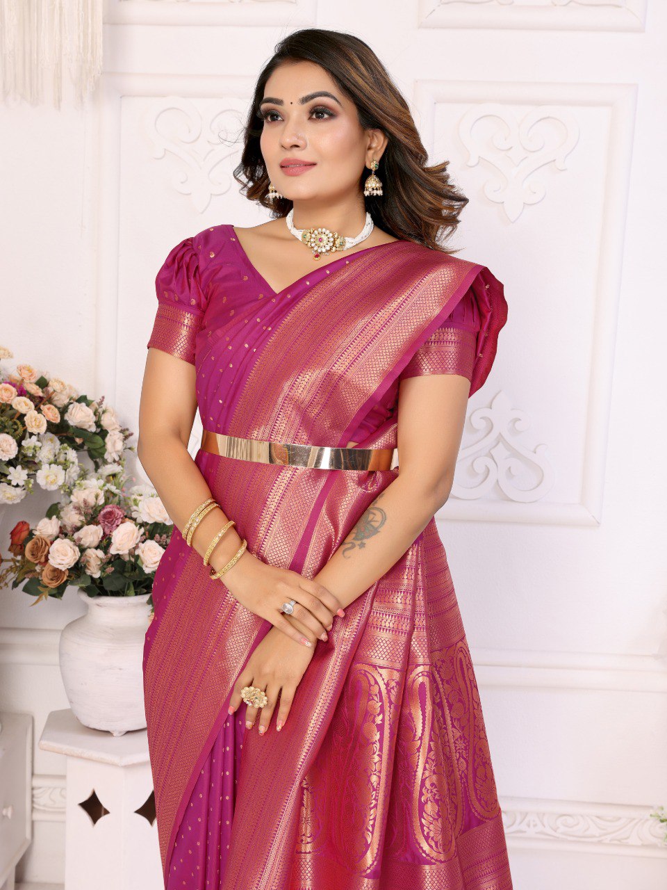 Anaita Purple Silk With Zari Weaving Saree With Blouse
