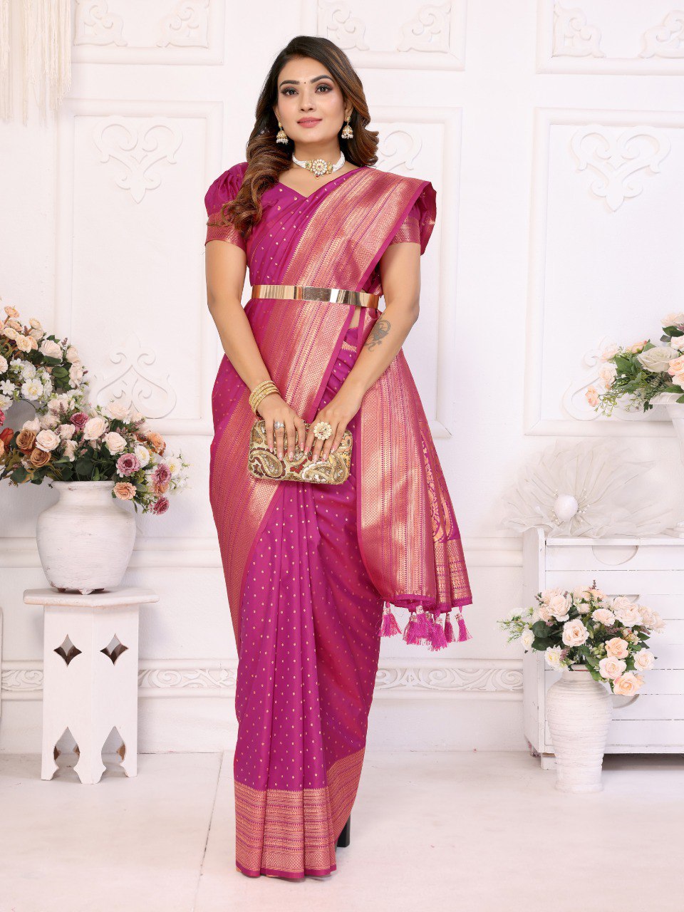 Anaita Purple Silk With Zari Weaving Saree With Blouse