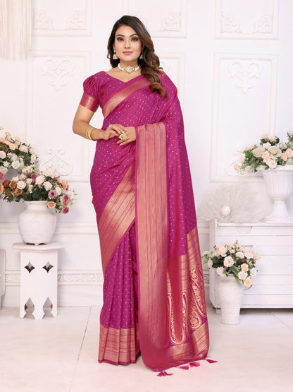 Anaita Purple Silk With Zari Weaving Saree With Blouse