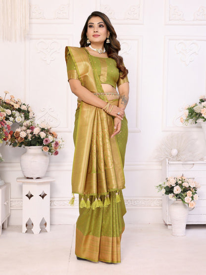 Anaita Green Silk With Zari Weaving Saree With Blouse