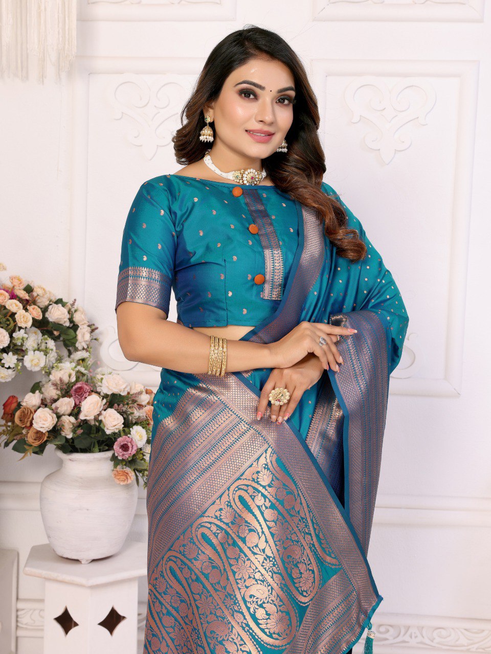 Anaita Blue Silk With Zari Weaving Saree With Blouse