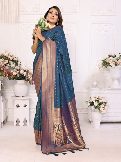 Anaita Navy Blue Silk With Zari Weaving Saree With Blouse