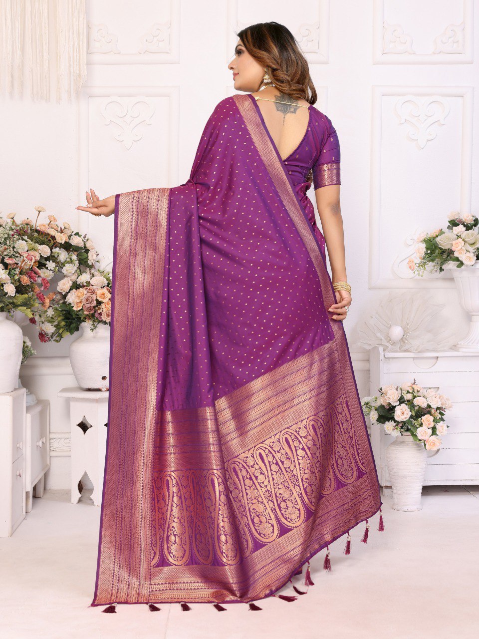 Anaita Dark Purple Silk With Zari Weaving Saree With Blouse