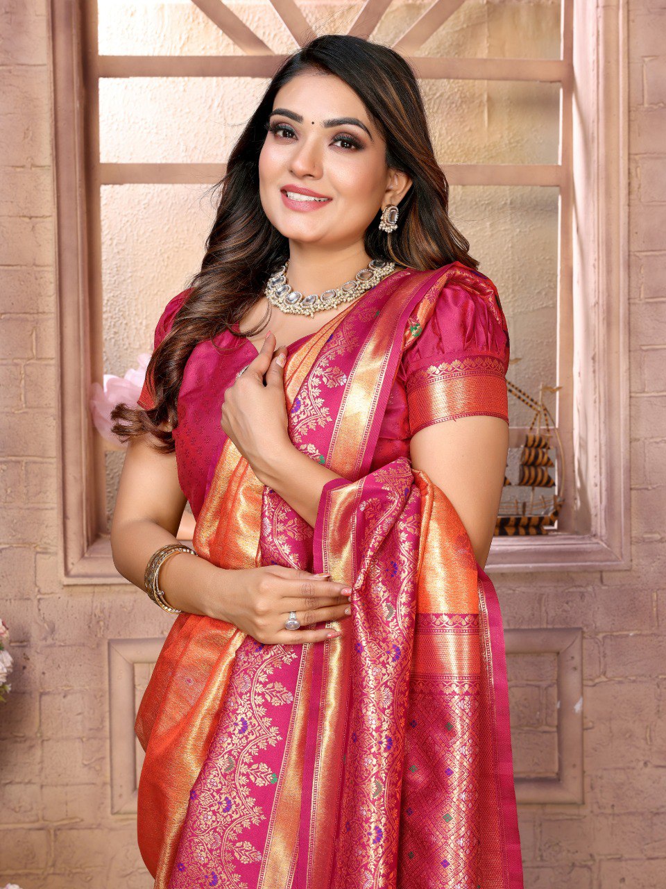 Anaita Light Orange Tissue Silk With Weaving Saree With Blouse