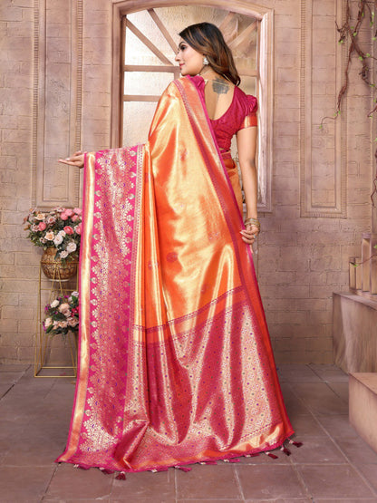 Anaita Light Orange Tissue Silk With Weaving Saree With Blouse