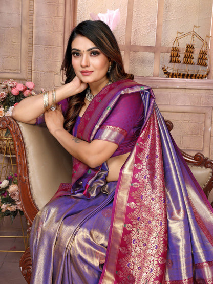Anaita Lavender Tissue Silk With Weaving Saree With Blouse