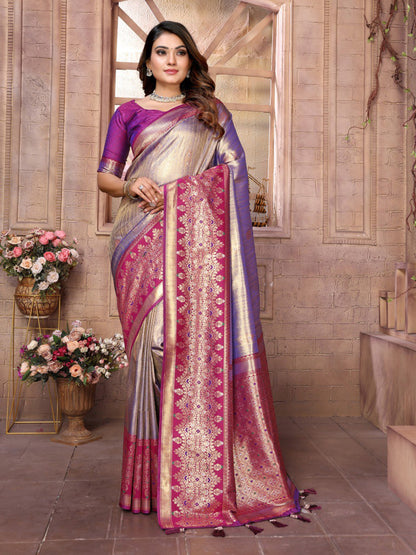 Anaita Lavender Tissue Silk With Weaving Saree With Blouse