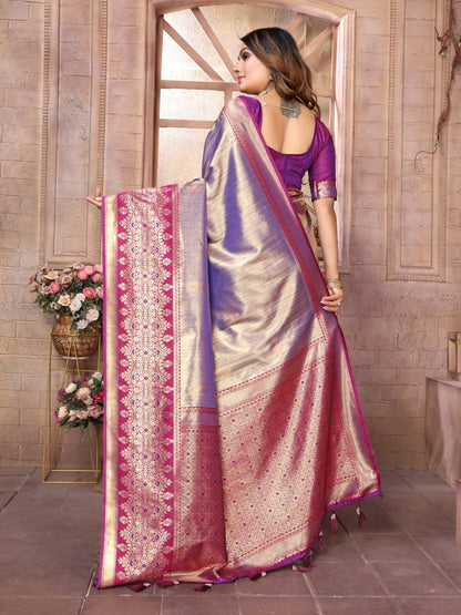 Anaita Lavender Tissue Silk With Weaving Saree With Blouse