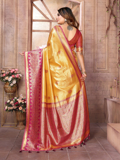 Anaita Yellow Tissue Silk With Weaving Saree With Blouse