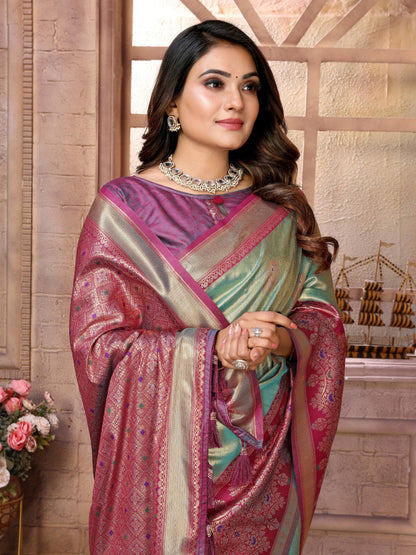Anaita Sea Green Tissue Silk With Weaving Saree With Blouse